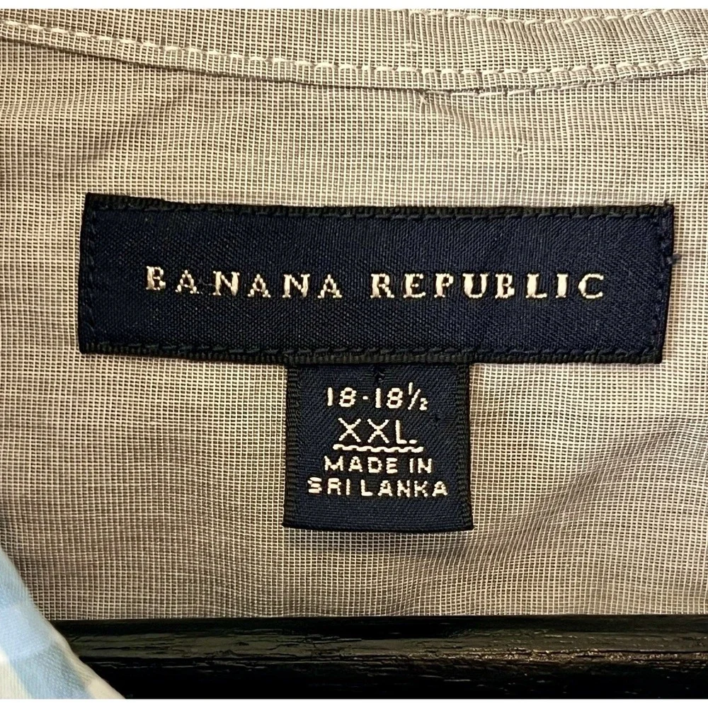 Banana Republic Mens XXL Gingham Check Button‎ Down Shirt Blue Green 100% Cotton